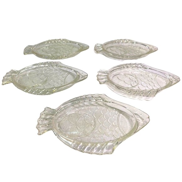 Vintage Clear Glass Fish Snack Appetizer Plates - Lot Of 5 - Picture 3 of 7